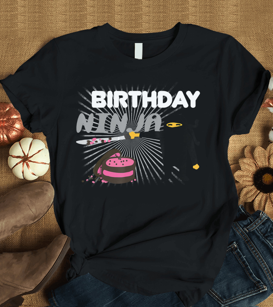 Birthday Ninja Funny Cool Martial Celebration with Cake and Sword T-Shirt