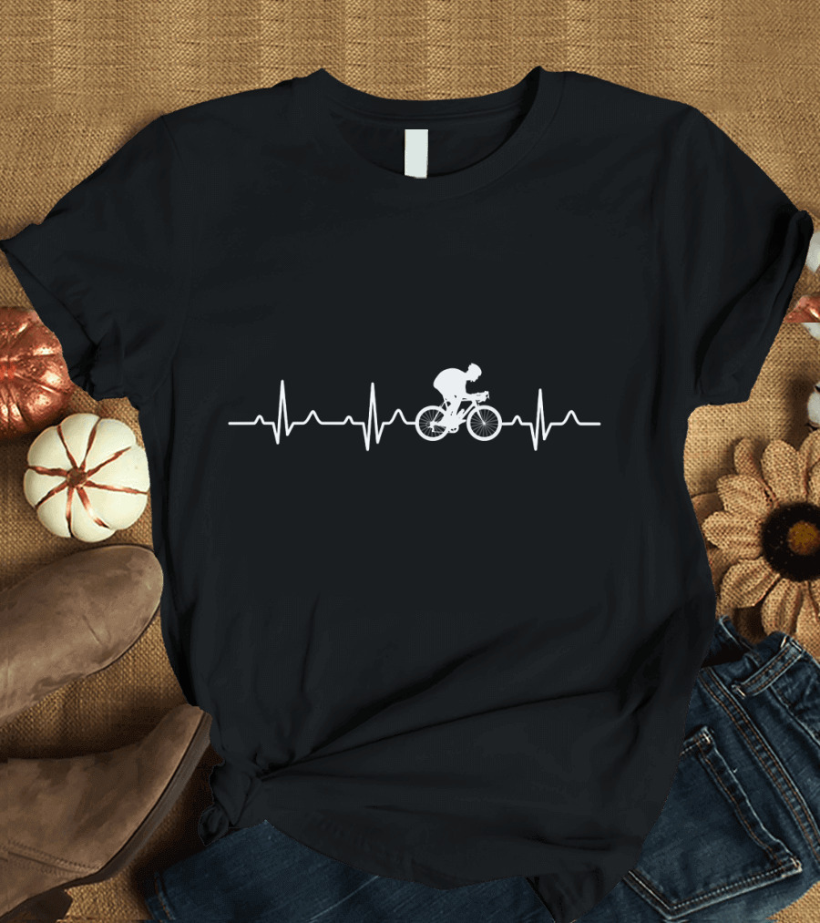 BMX MTB Cyclist Heartbeat Mountain Bike Pulse Line T-Shirt