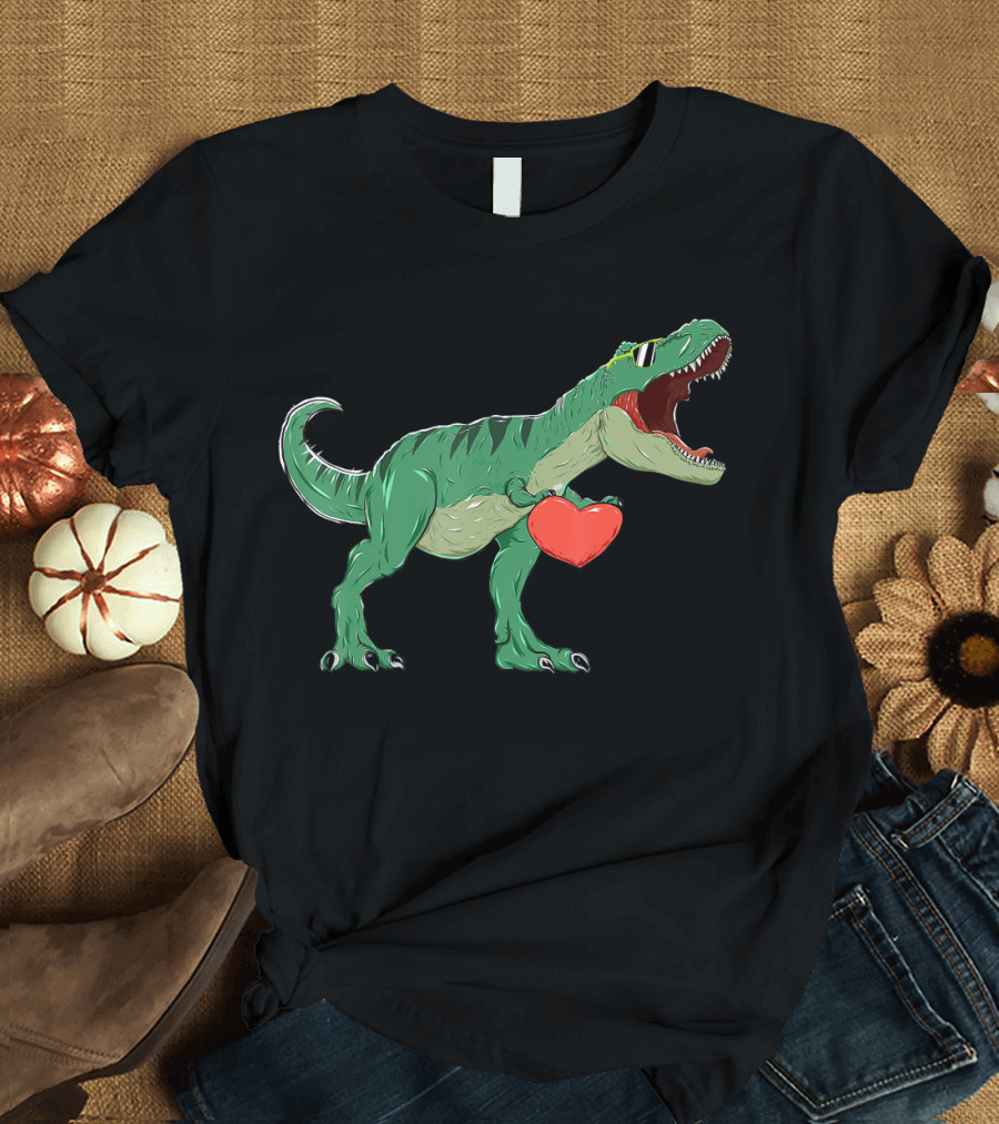 Boys Valentines Day Dinosaur with Heart T-Shirt
