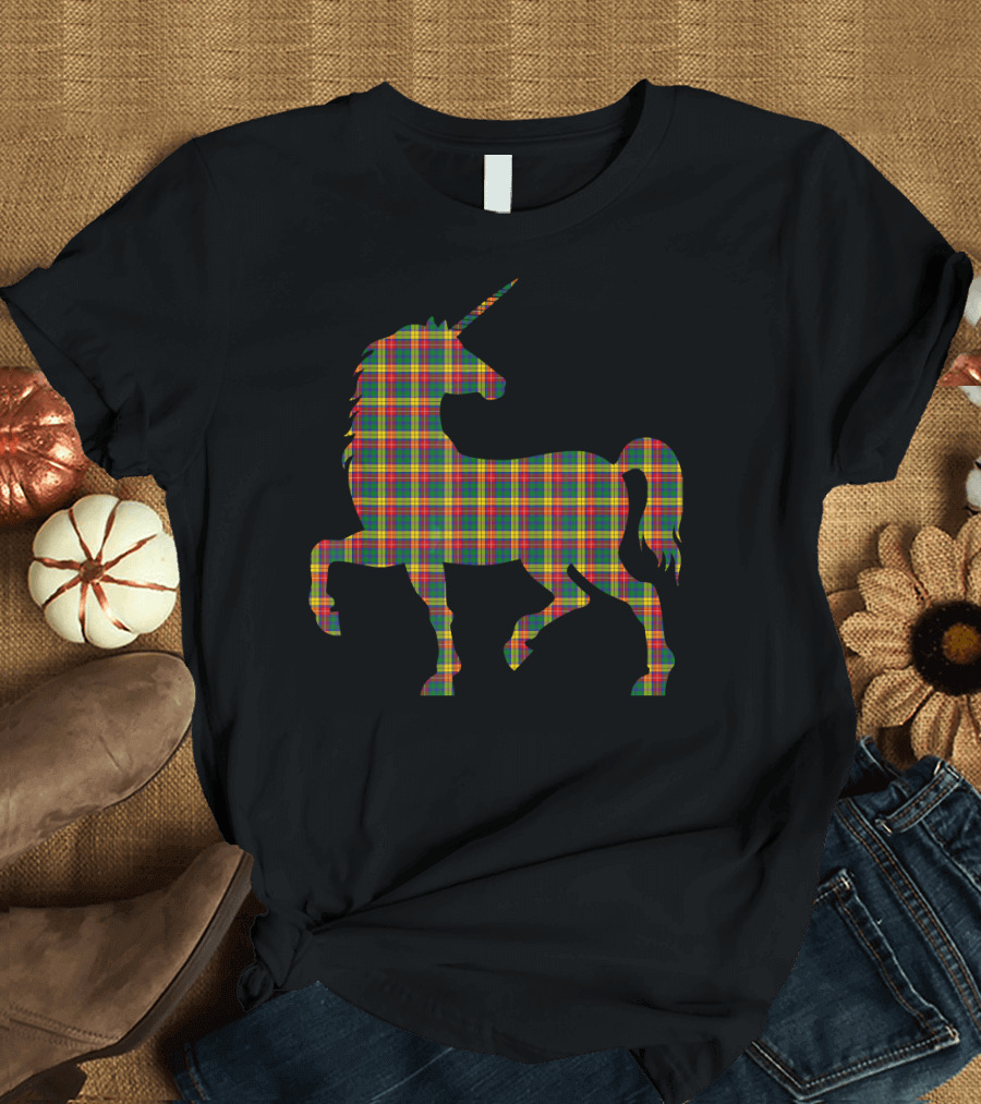 Buchanan Plaid Unicorn Tartan Scottish Pride T-Shirt