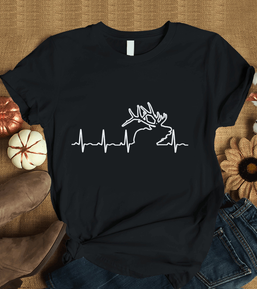Bull Elk Antlers Heartbeat Line T-Shirt