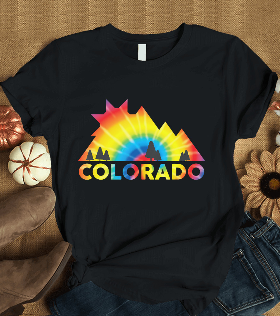 Colorado Tie Dye Extraordinary Denver Mountains Trees Rainbow T-Shirt