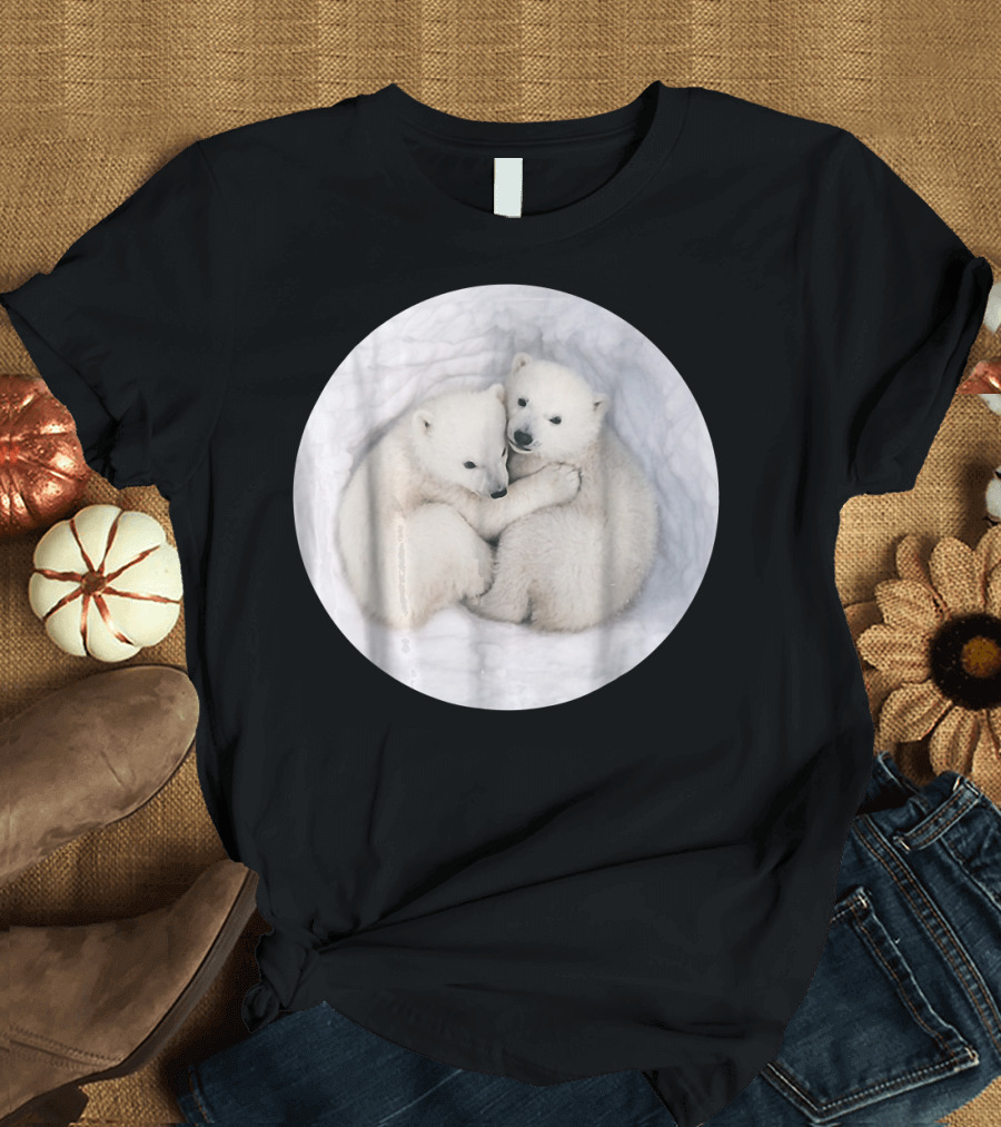 Adorable Polar Bear Cubs Cuddling Snow Circle T-Shirt