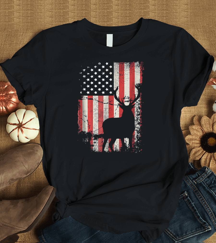 American Flag Deer Hunting T-Shirt
