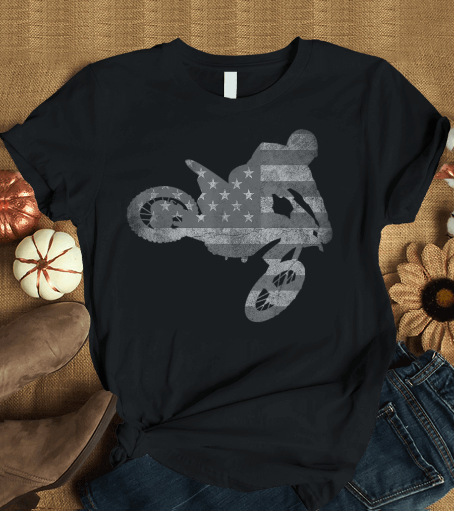 American Flag Motocross Dirt Bike T-Shirt