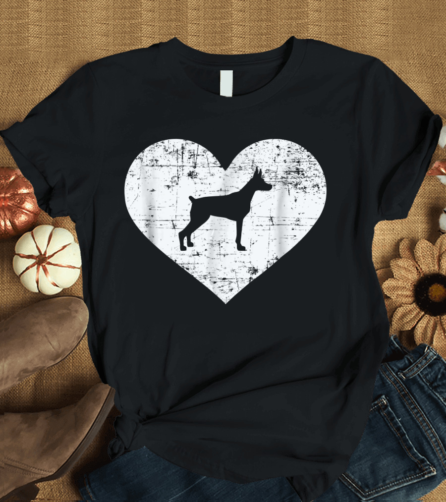 Doberman Silhouette in Distressed Heart T-Shirt