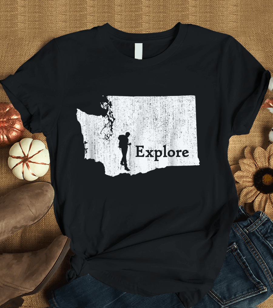Explore Washington State Map Mountain Hikin T-Shirt