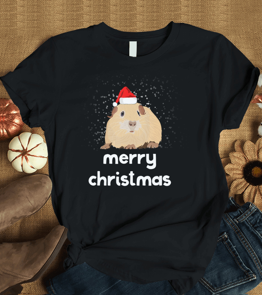 Merry Christmas Funny Guinea Pig Santa Hat T-Shirt