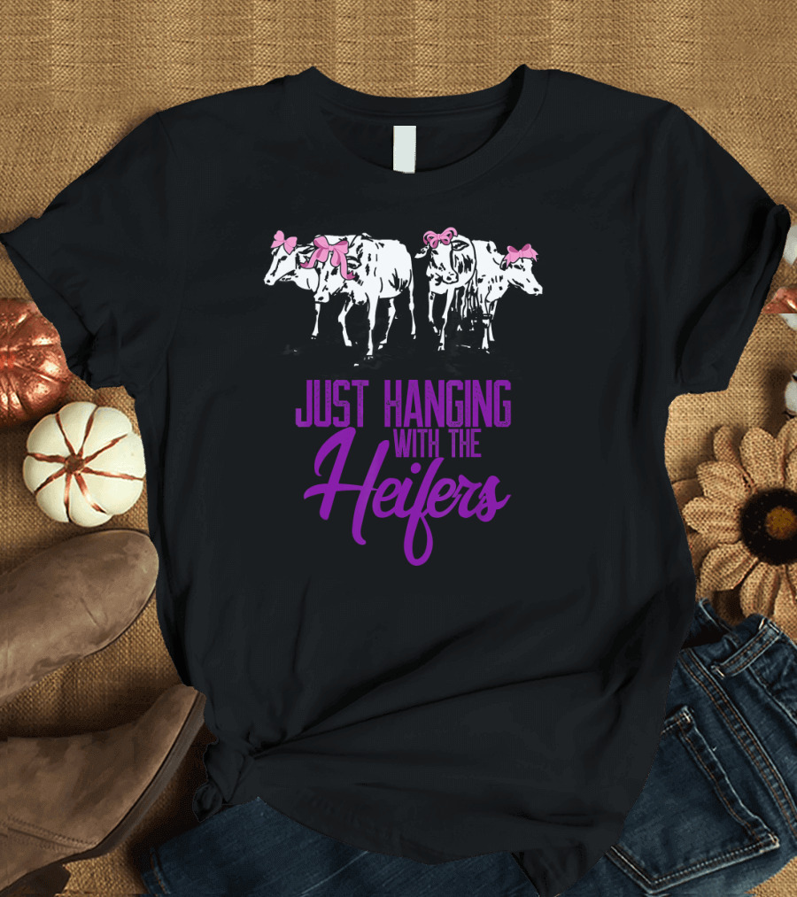 Just Hanging With The Heifers Funny Cattle Bow T-Shirt