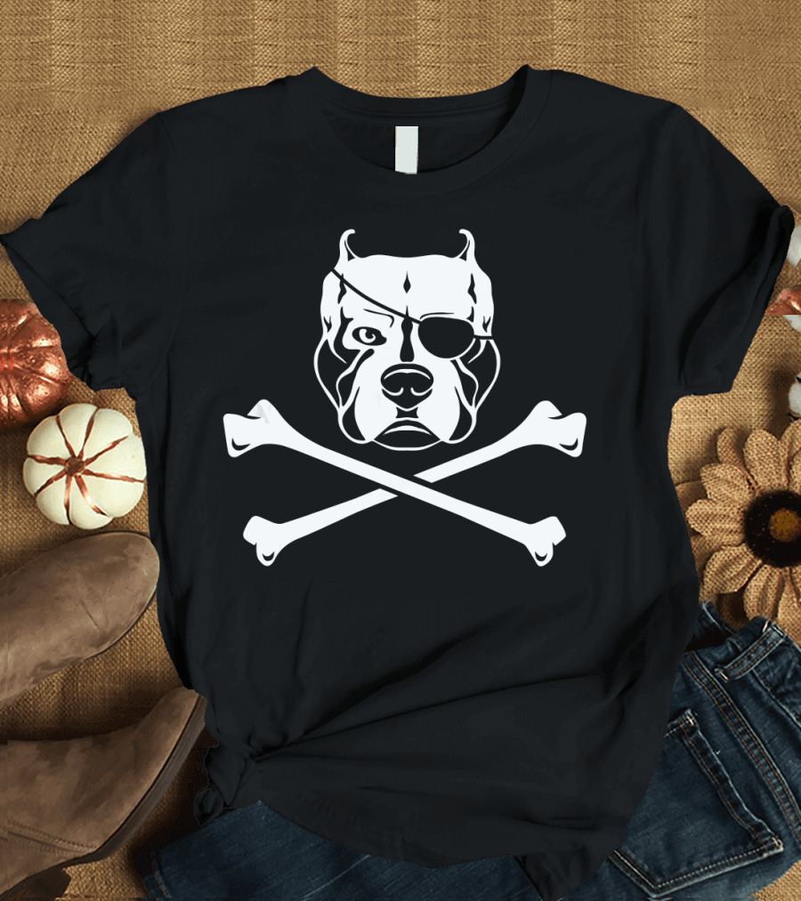 Funny Pitbull Pirate Skull and Crossbones T-Shirt