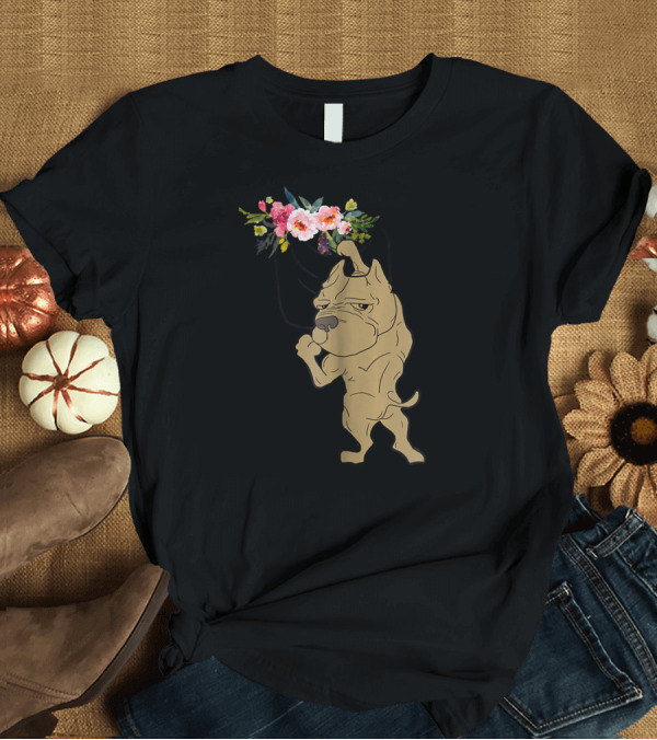 T-Shirt: Pocket Pitbull with Flowers and Funny Expression T-Shirt Pocket Pitbull with Flowers and Funny Expression T-Shirt