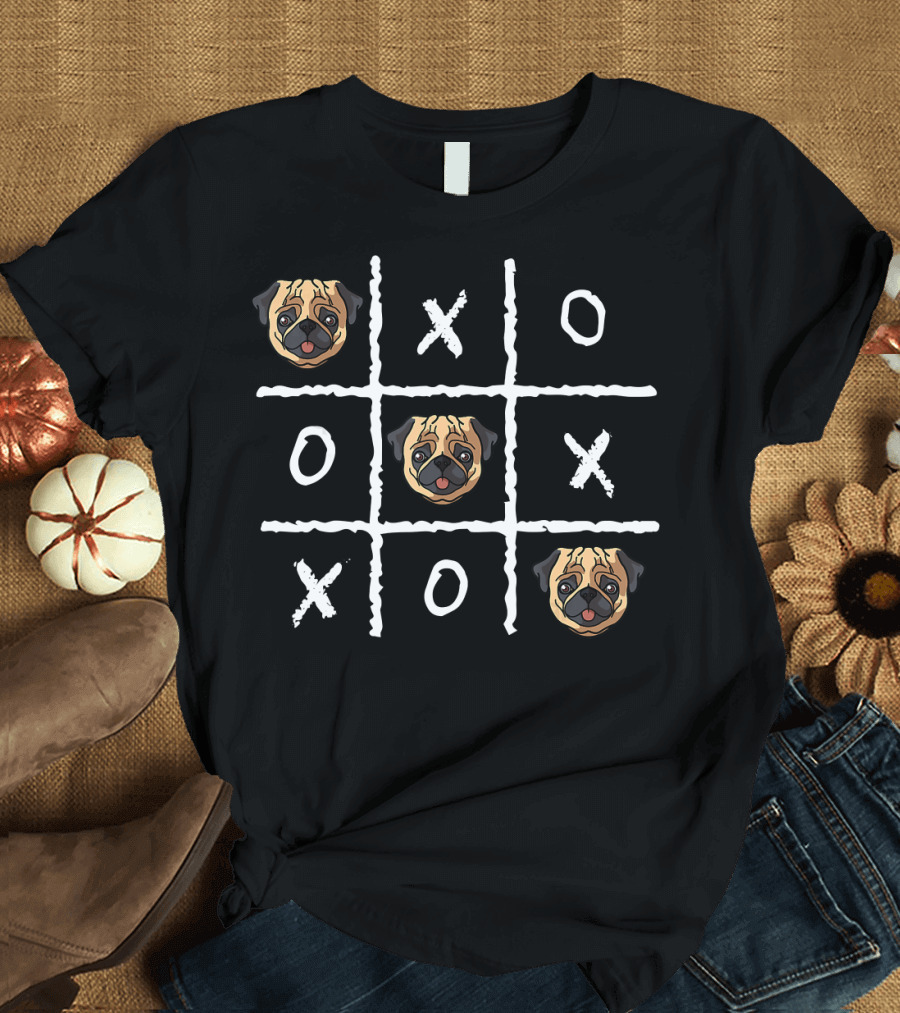 Tic Tac Toe Pug Dog Retro Vintage Nostalgic Funny T-Shirt