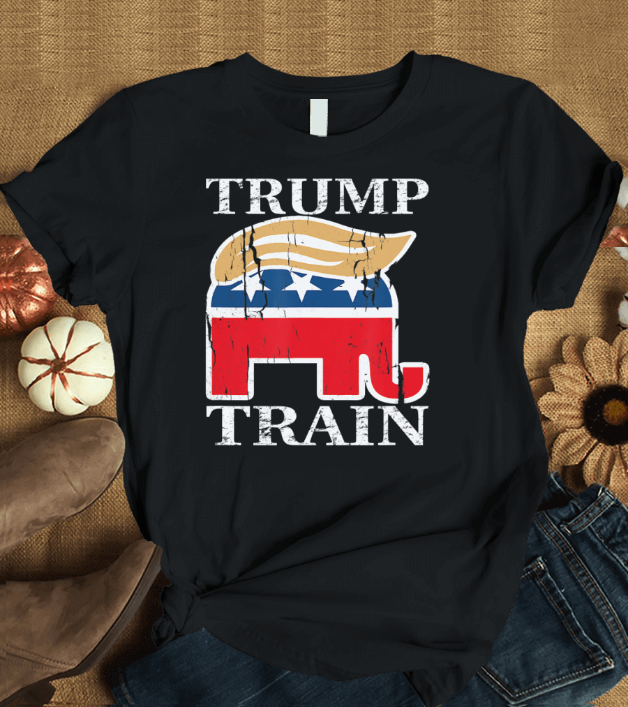 Trump Train Elephant Toupee Hair Stars T-Shirt