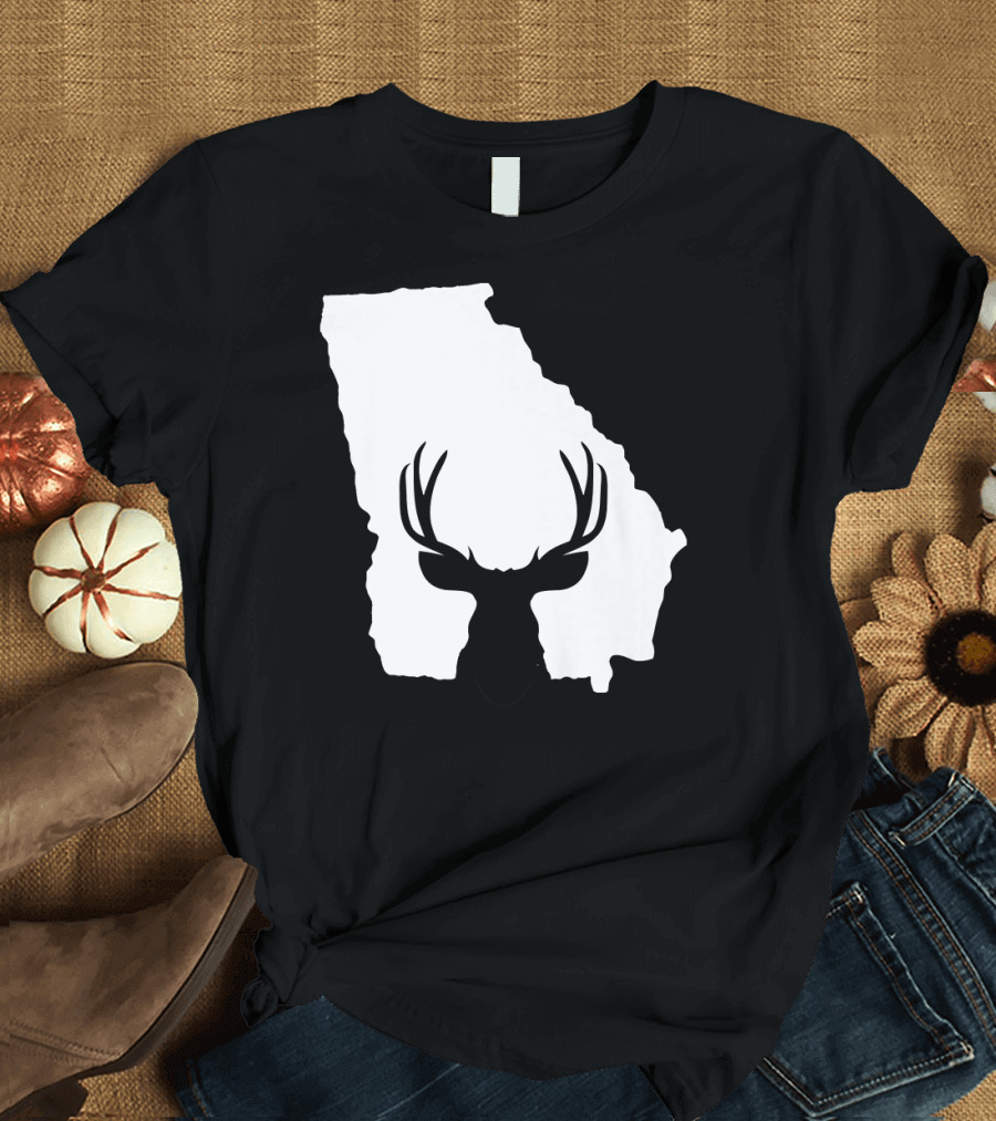 Georgia Deer Hunter Map Silhouette Deer Hunting T-Shirt