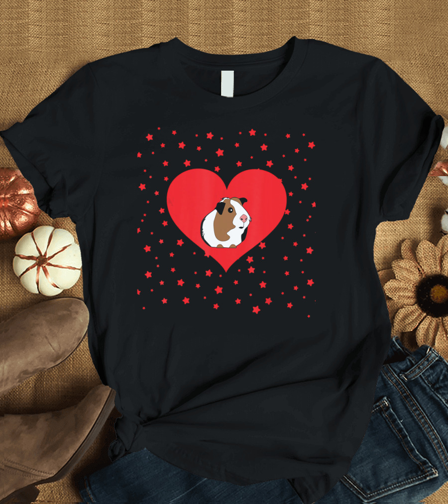 Guinea Pig Valentine's Day Heart with Stars and Pet T-Shirt