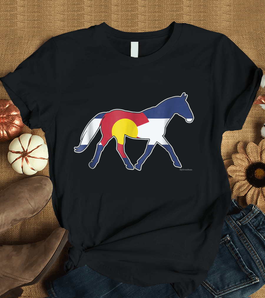 Horse Silhouette Featuring Colorado Flag Colors and Iconic T-Shirt