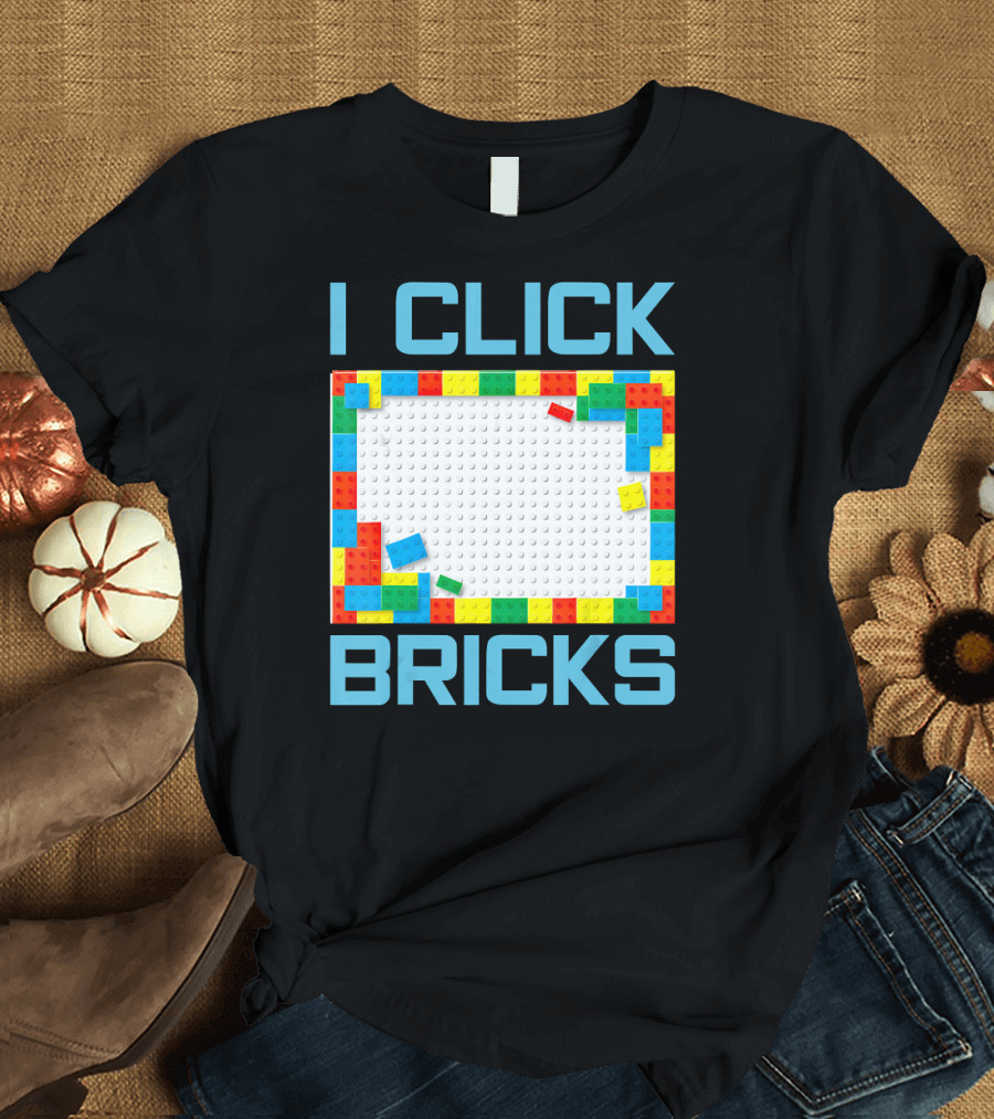 I Click Bricks Brick Builder Set Blue Multicolor Blocks T-Shirt