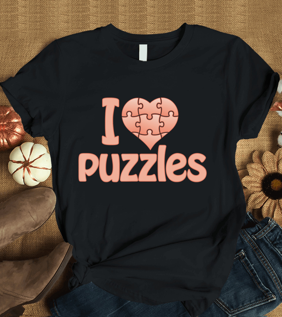 I Love Puzzles Heart Jigsaw Puzzle Lover T-Shirt