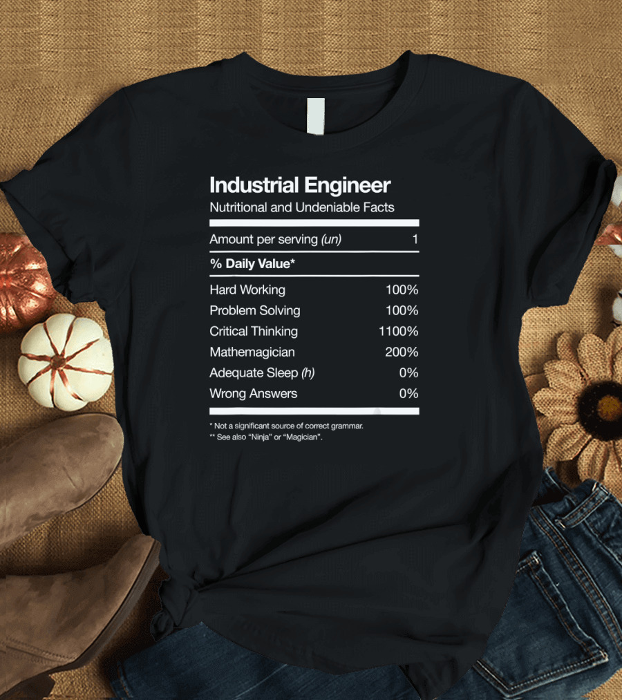 Industrial Engineer Nutritional and Undeniable Facts Amount Per Serving Hard Working Problem Solving Critical Thinking Mathemagician Adequate Sleep Wr