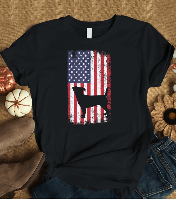 T-Shirt: Jack Russell Dog Silhouette Over American Flag 4th of July T-Shirt Jack Russell Dog Silhouette Over American Flag 4th of July T-Shirt