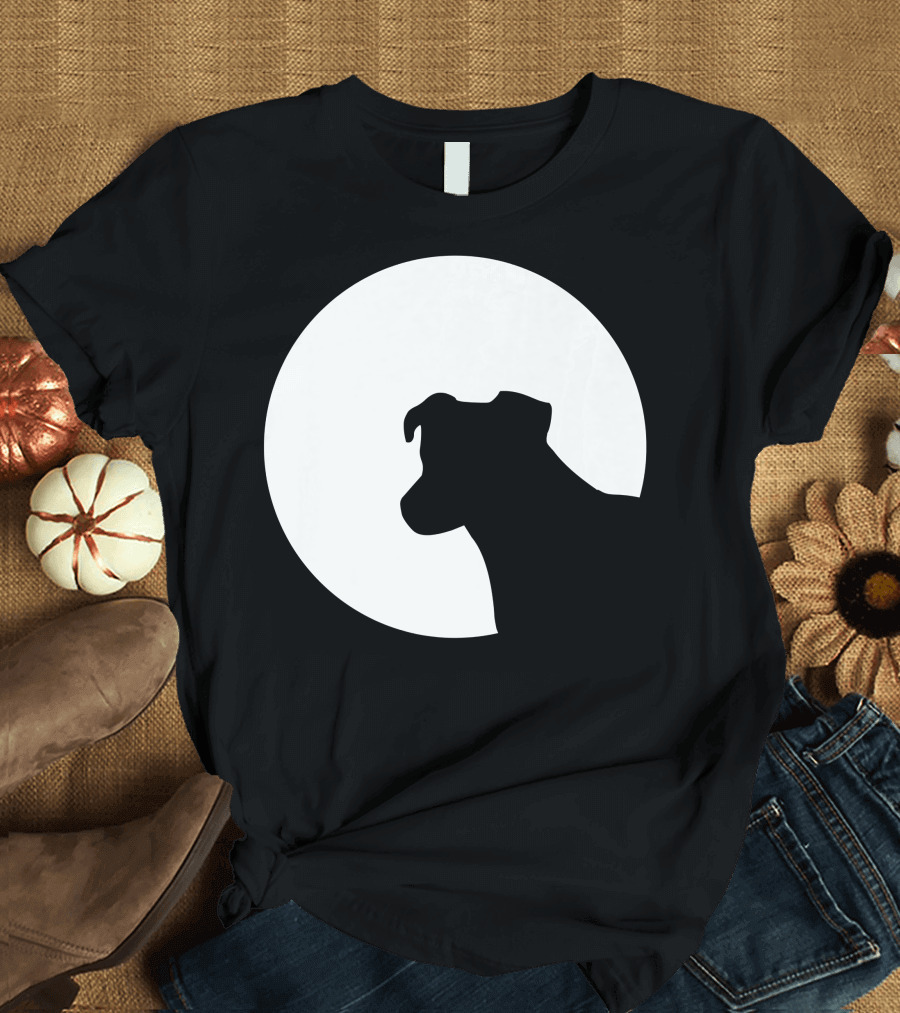 Jack Russell Terrier Silhouette Against Moon Background T-Shirt