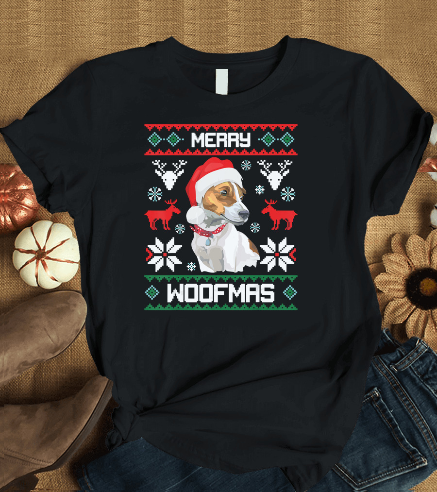 Merry Woofmas Jack Russell Terrier Christmas T-Shirt