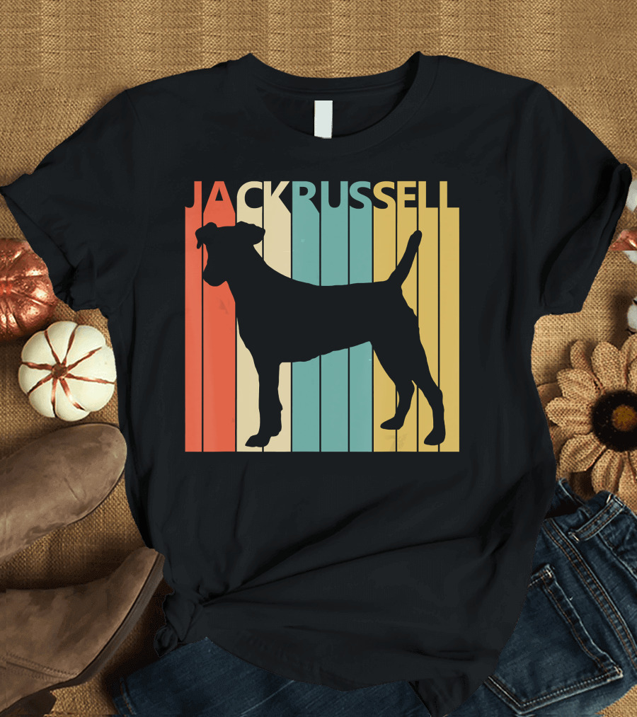 Jack Russell Terrier Silhouette Vintage Stripes T-Shirt