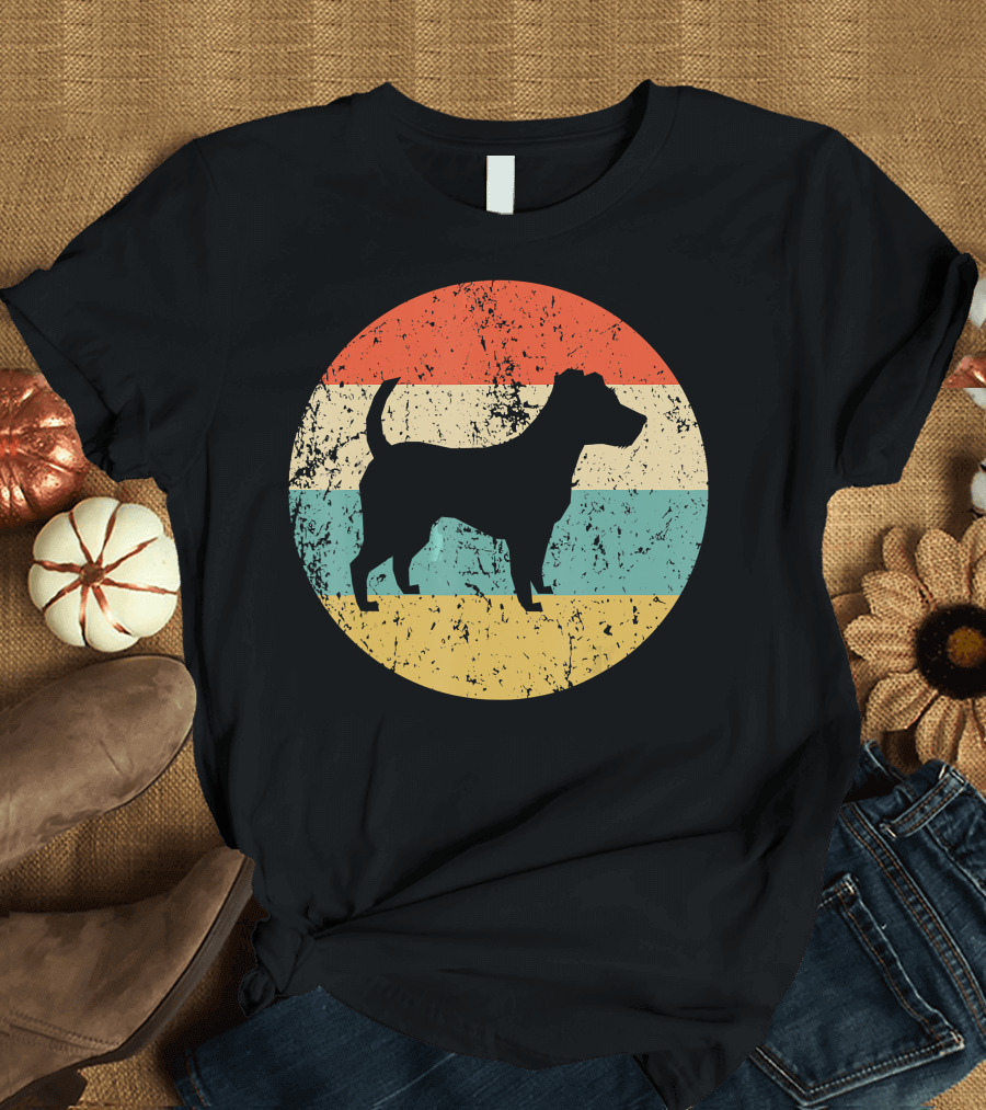 Vintage Retro Jack Russell Terrier Silhouette Striped Circle T-Shirt