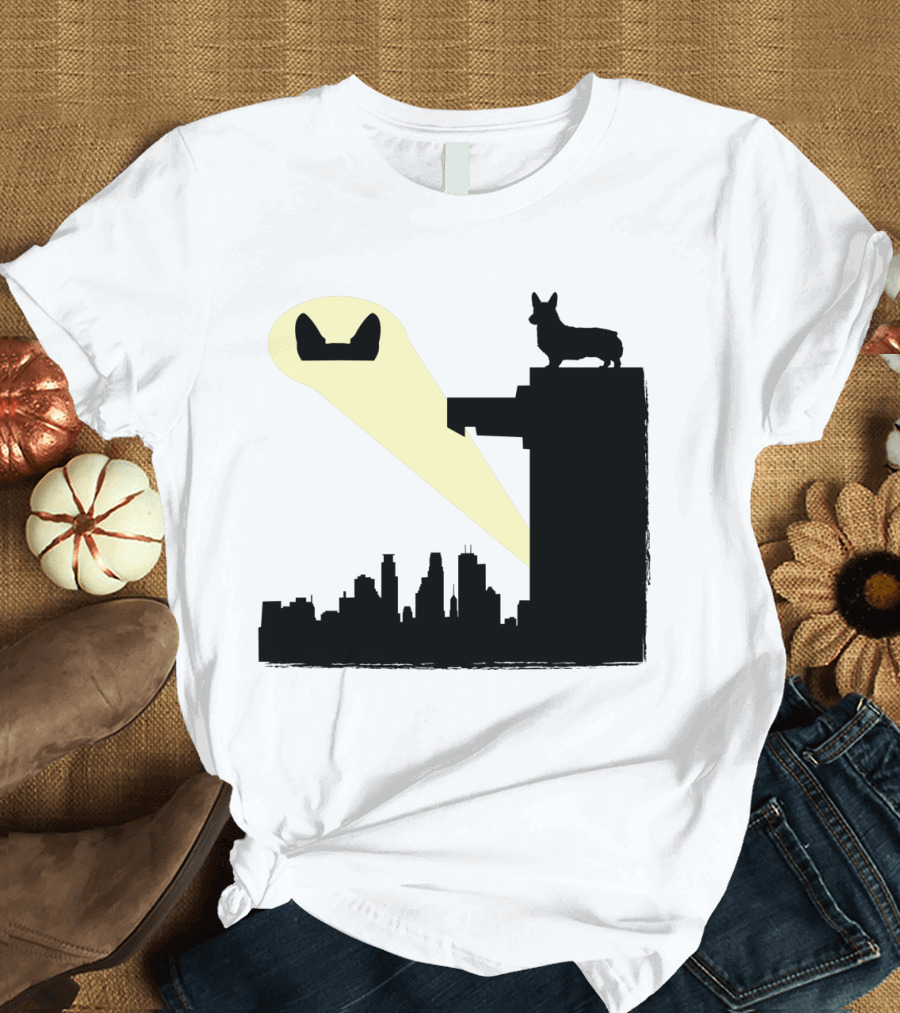 Batcorgi Signal Skyline Corgi Silhouette with Bat T-Shirt