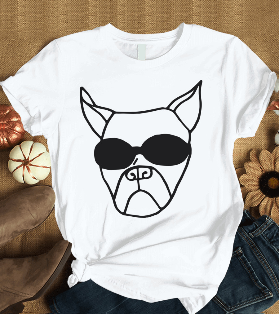 Dog with Sunglasses Line Art Black Outline T-Shirt