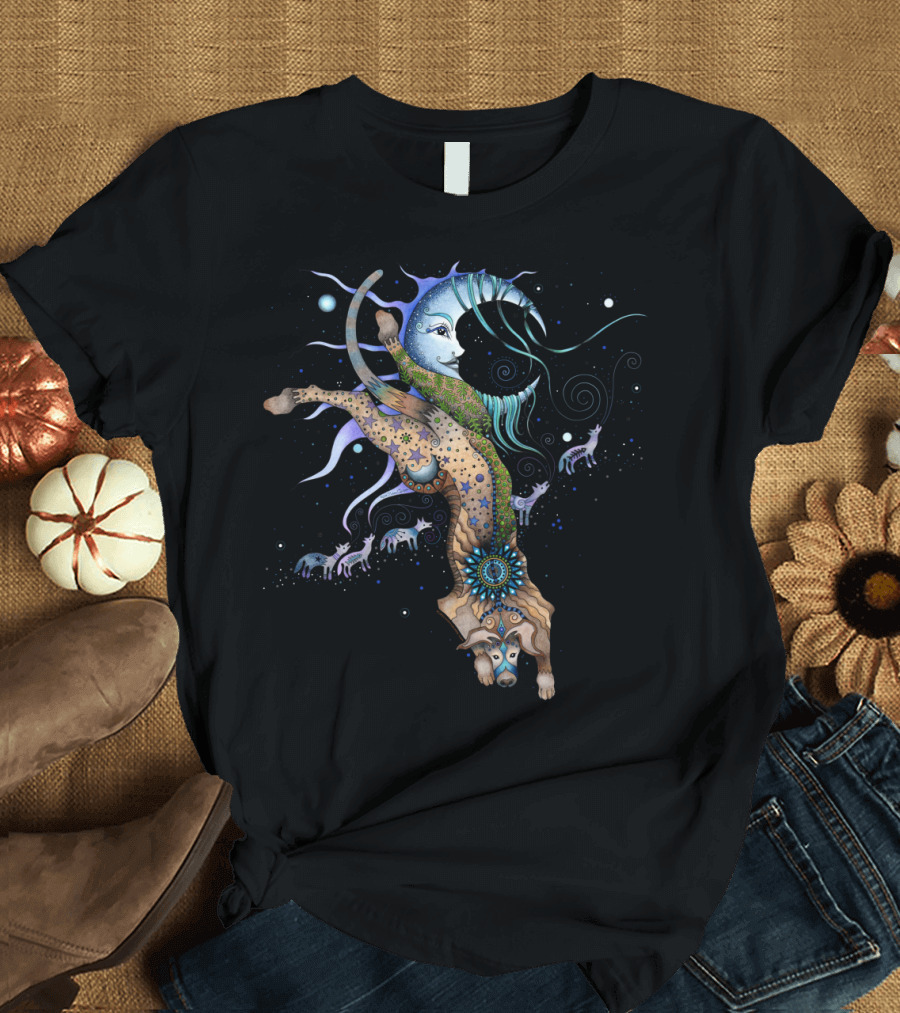 Bo Dog Celestial Dance Beneath Enchanted Moon with Mystical Canines T-Shirt