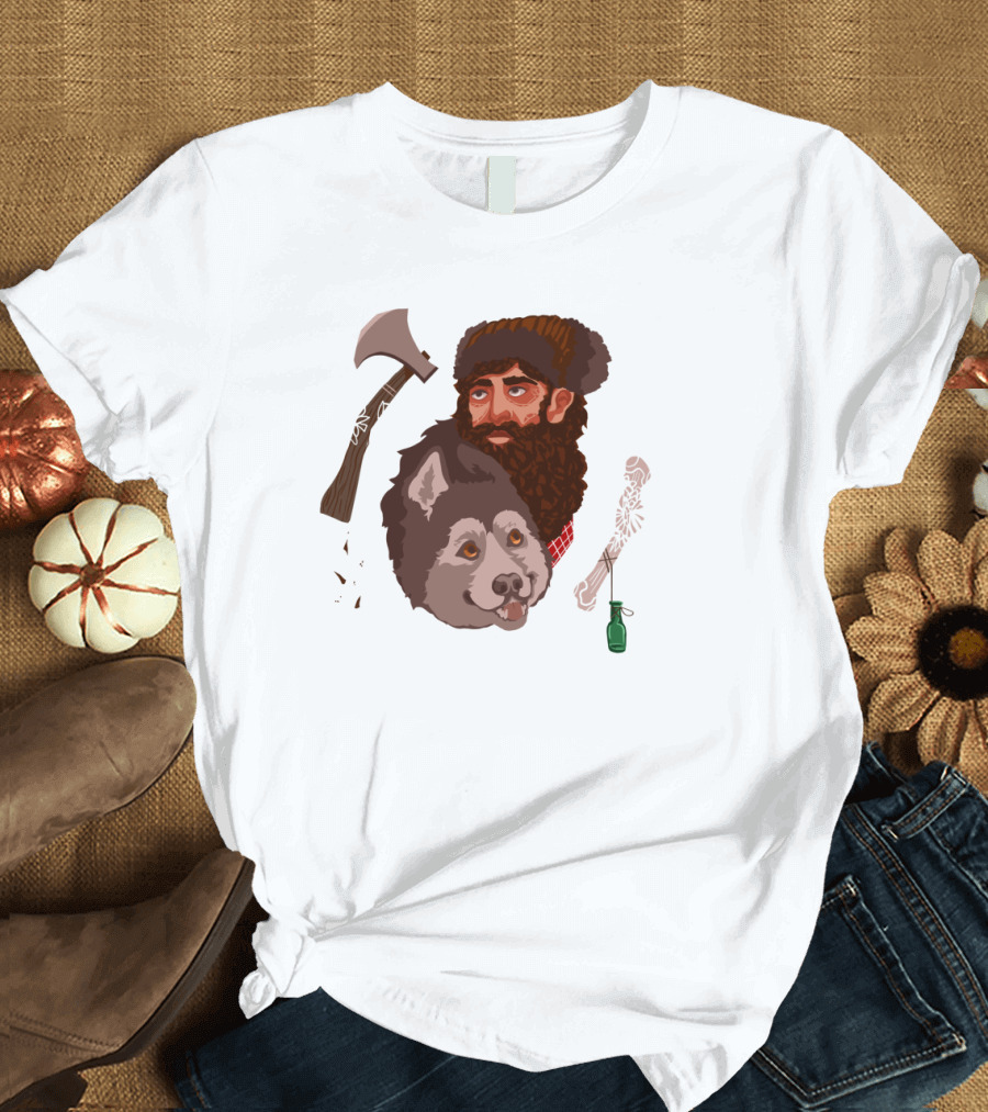 Lumberjack Dog and Bone with Axe and Flask T-Shirt