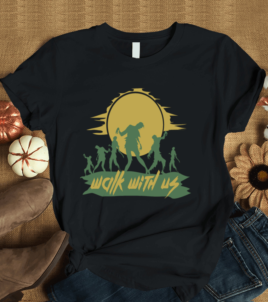 Walk With Us Halloween Ghost Pumpkin Candy Zombies T-Shirt