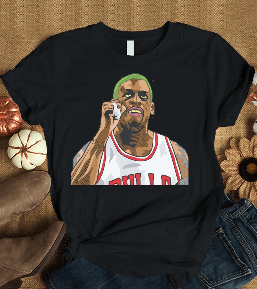Mitchell and Ness Dennis Rodman Bulls Iconic Green Hair Basketball Legend T-Shirt