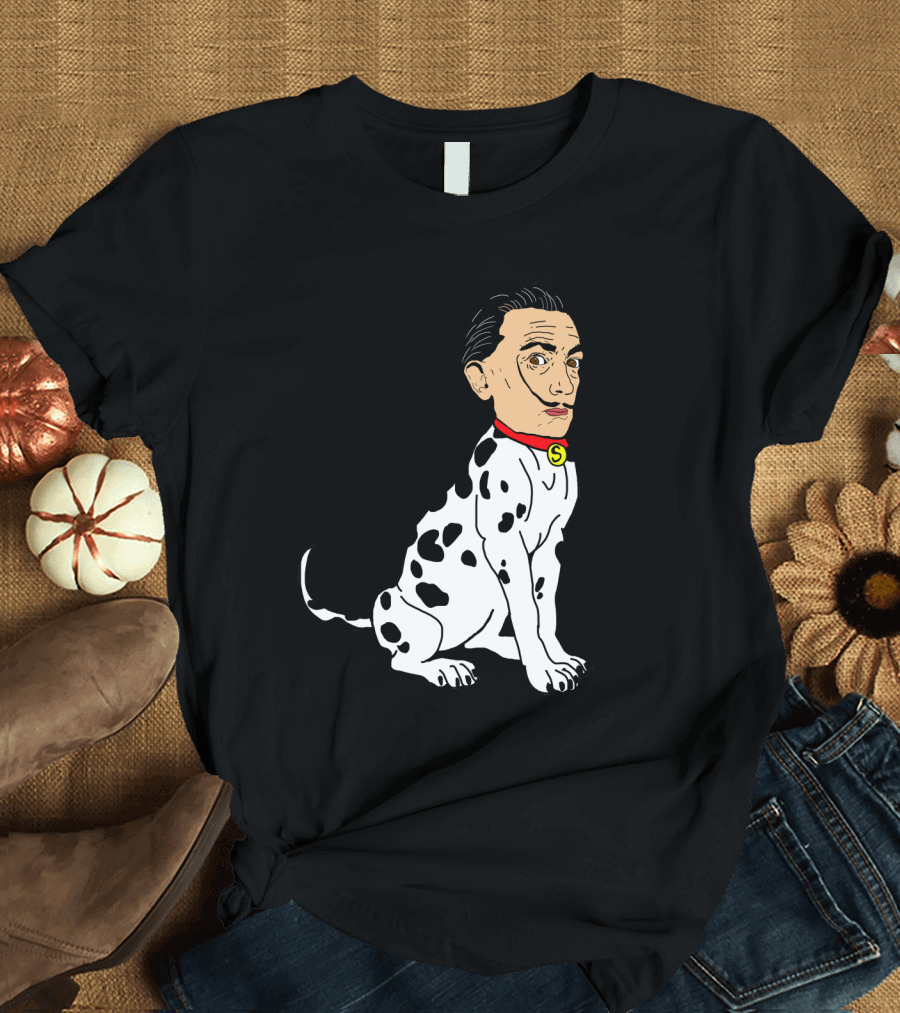 Salvador Dalmatian Surreal Dalí Dog Portrait with Red Collar and S Letter T-Shirt