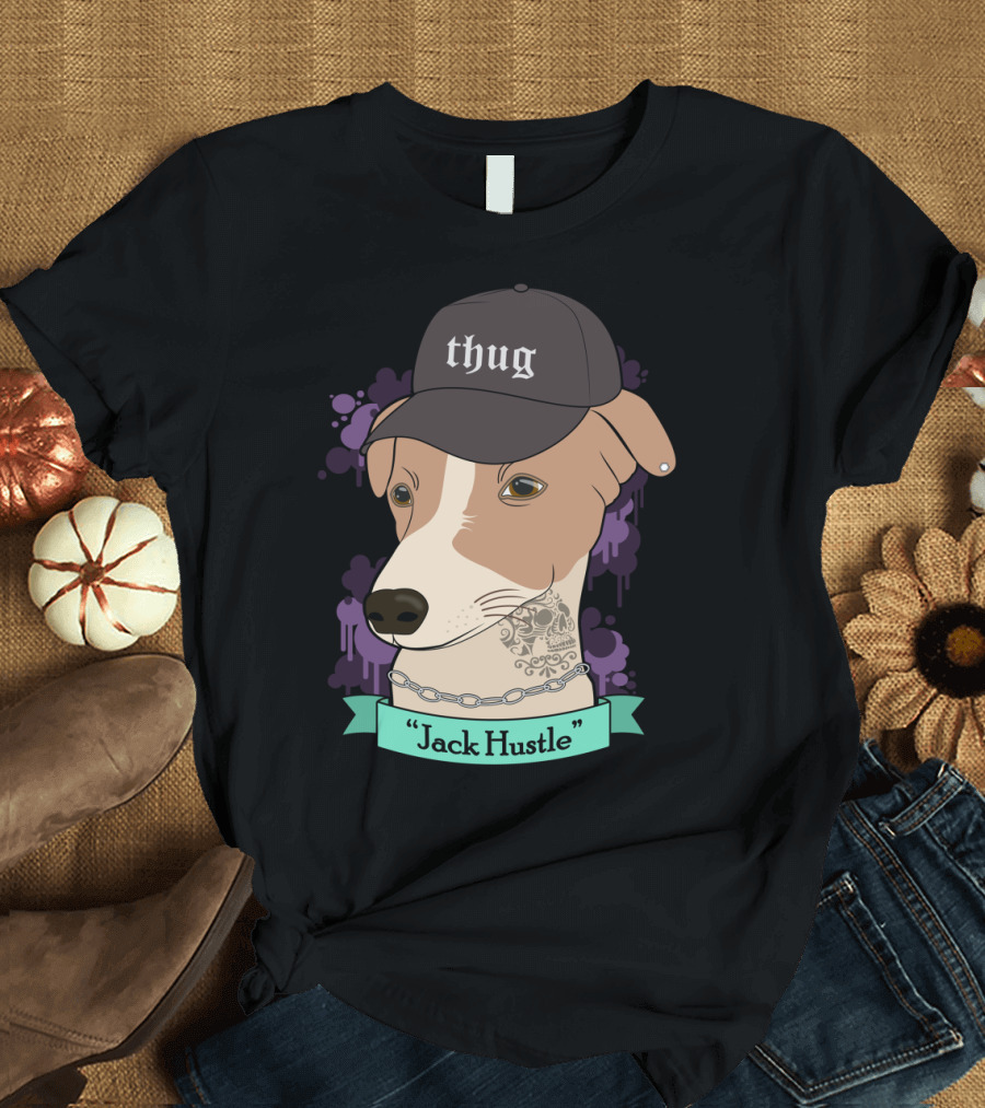 Thug Dog with Hat and Tattoo Jack Hustle T-Shirt