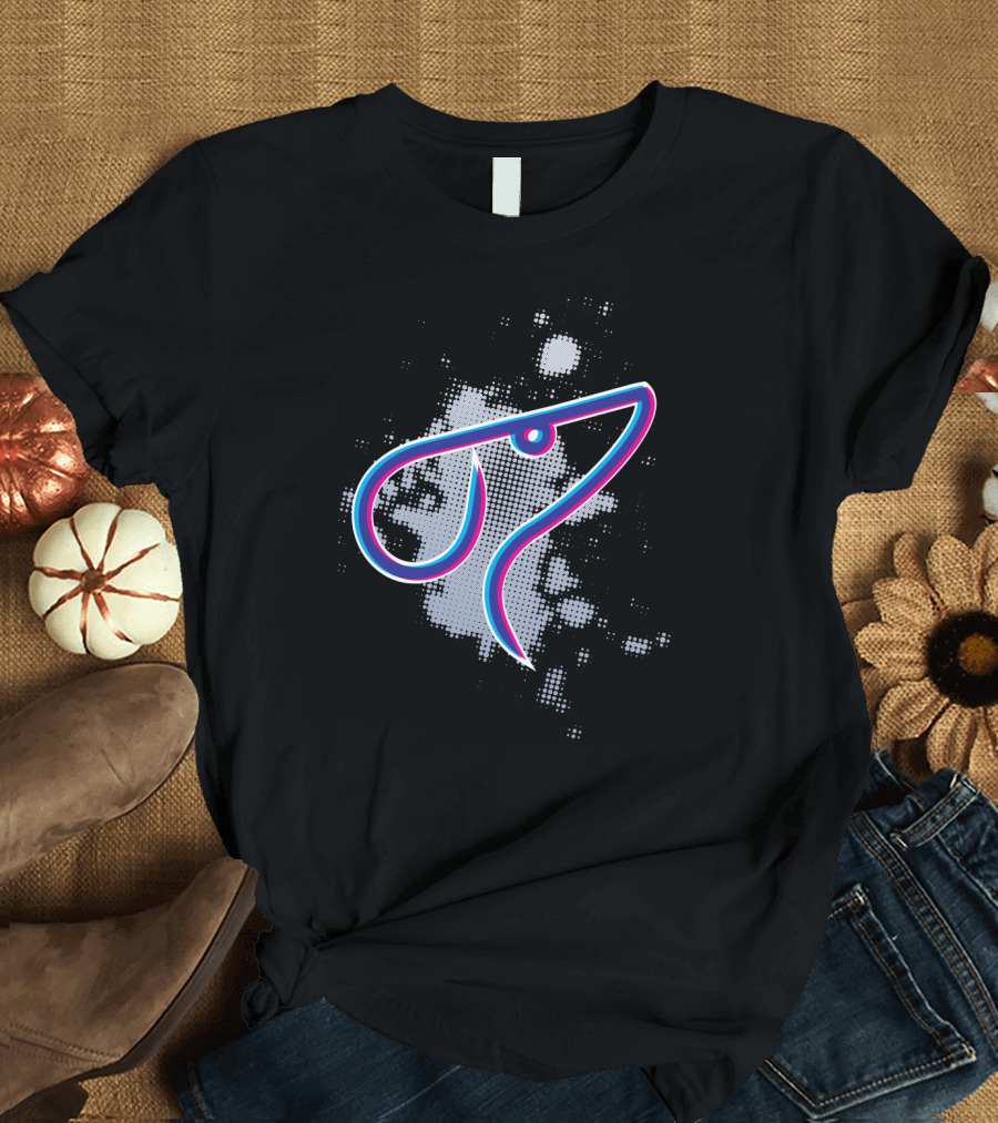One Line DOG Halftone Pattern Graphic with Neon Blue and Pink Line T-Shirt
