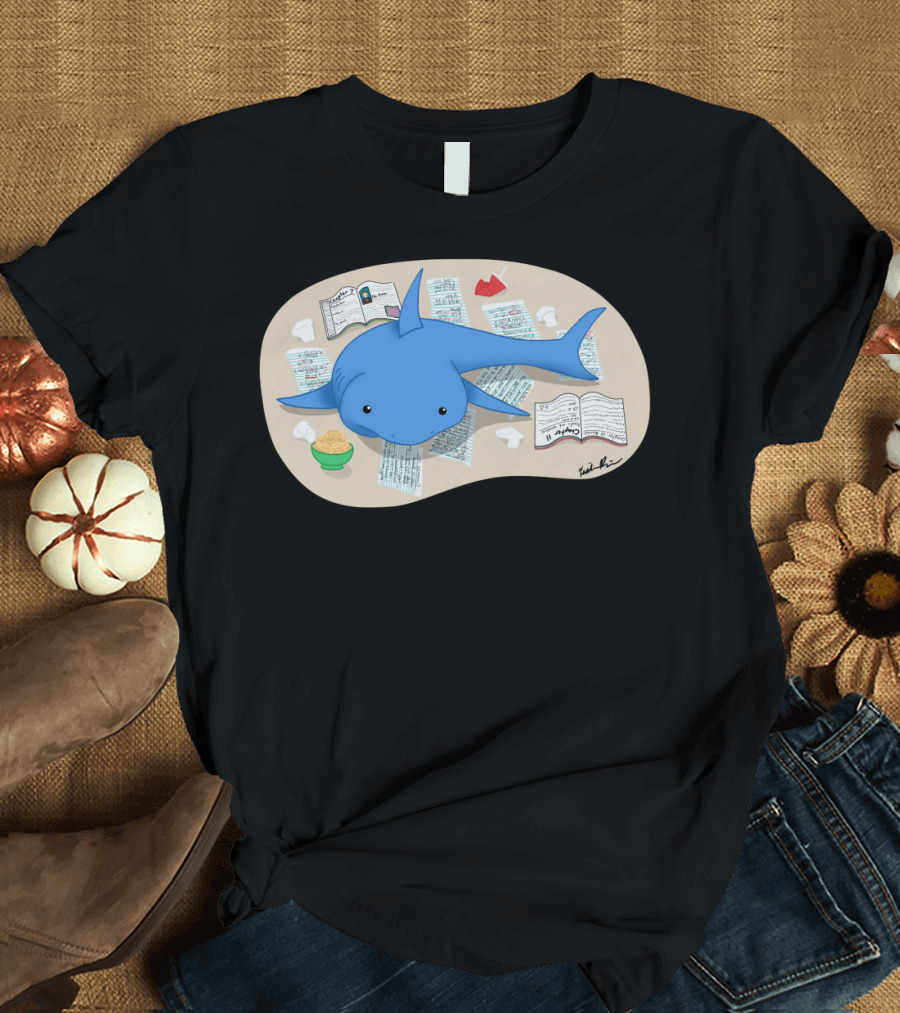 Study Shark Surrounded by Notes and Snacks T-Shirt