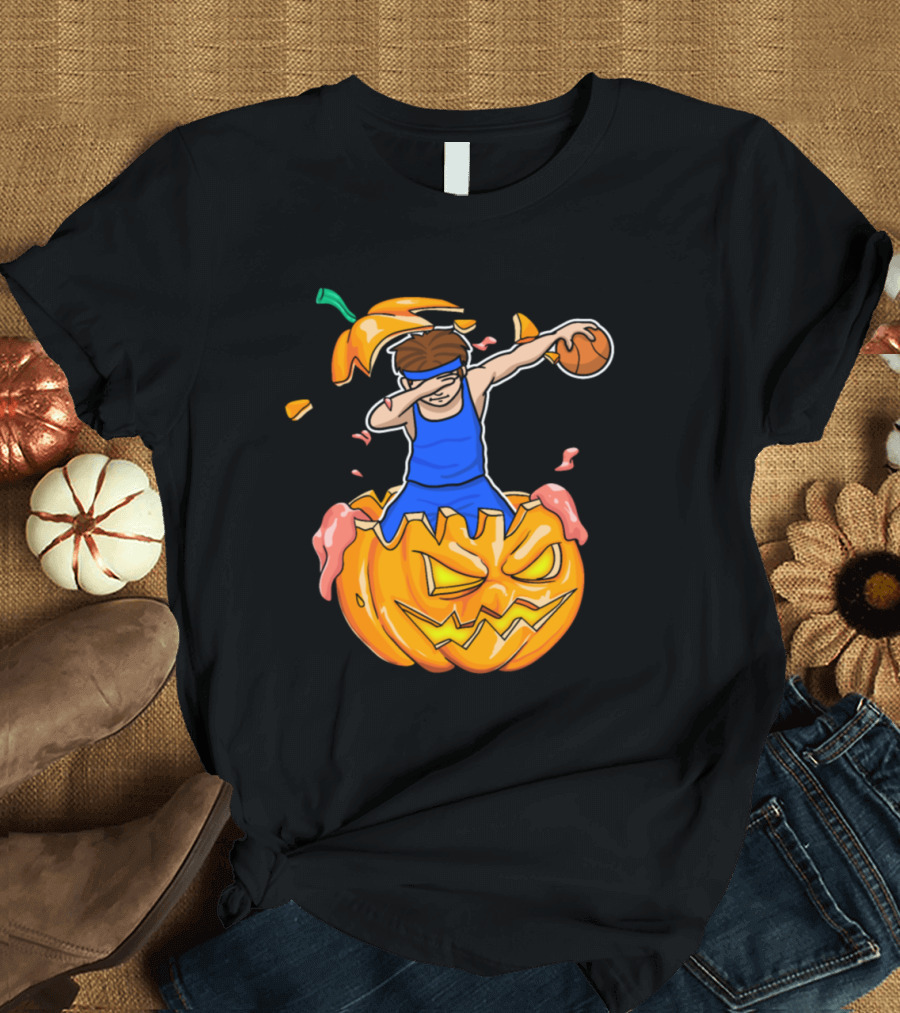 Basketball Player Dabbing Inside Halloween Pumpkin with Basketball T-Shirt