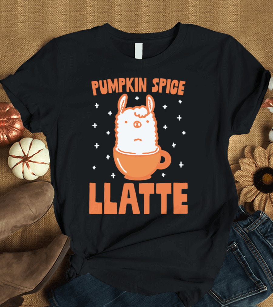 Pumpkin Spice Llatte Llama in a Cup with Stars T-Shirt