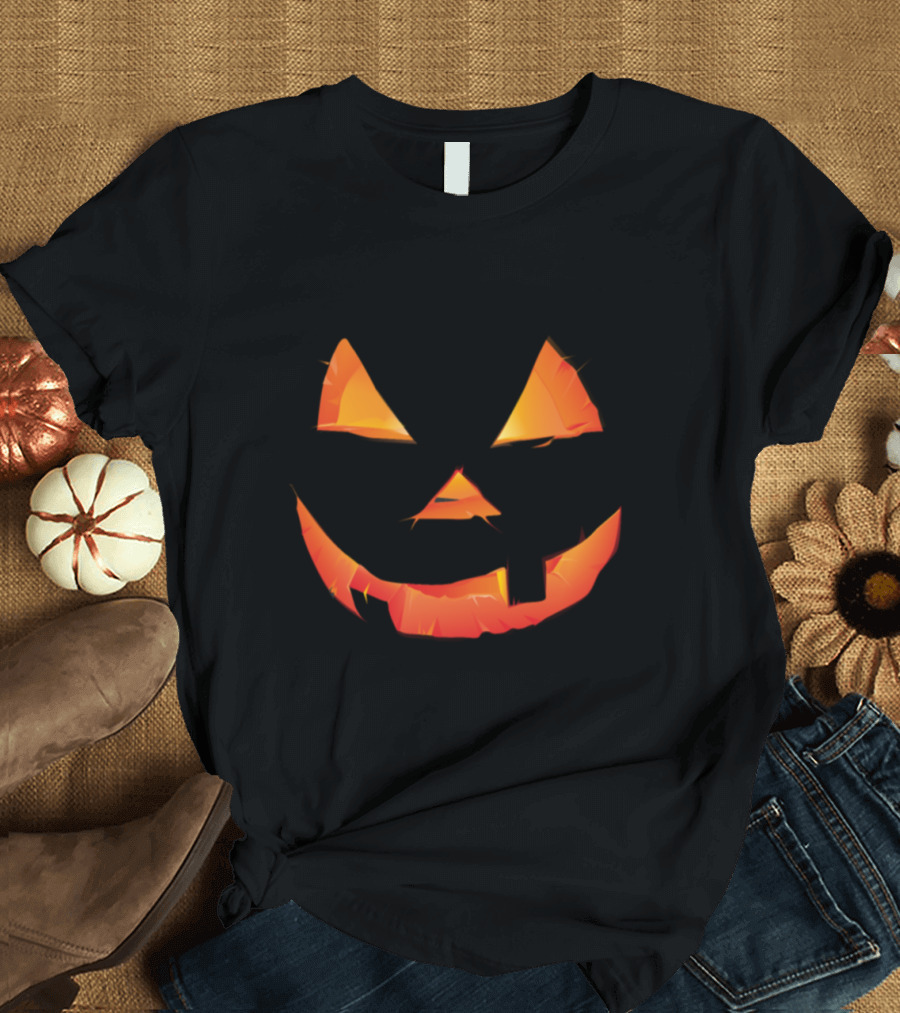 Pumpkin Halloween Vector High Quality Jack-O'-Lantern Face Nostalgic Glowing Expression T-Shirt