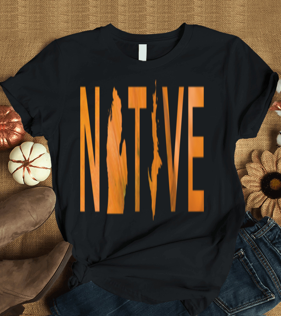 Native Michigan Pumpkin Map Outline Text T-Shirt