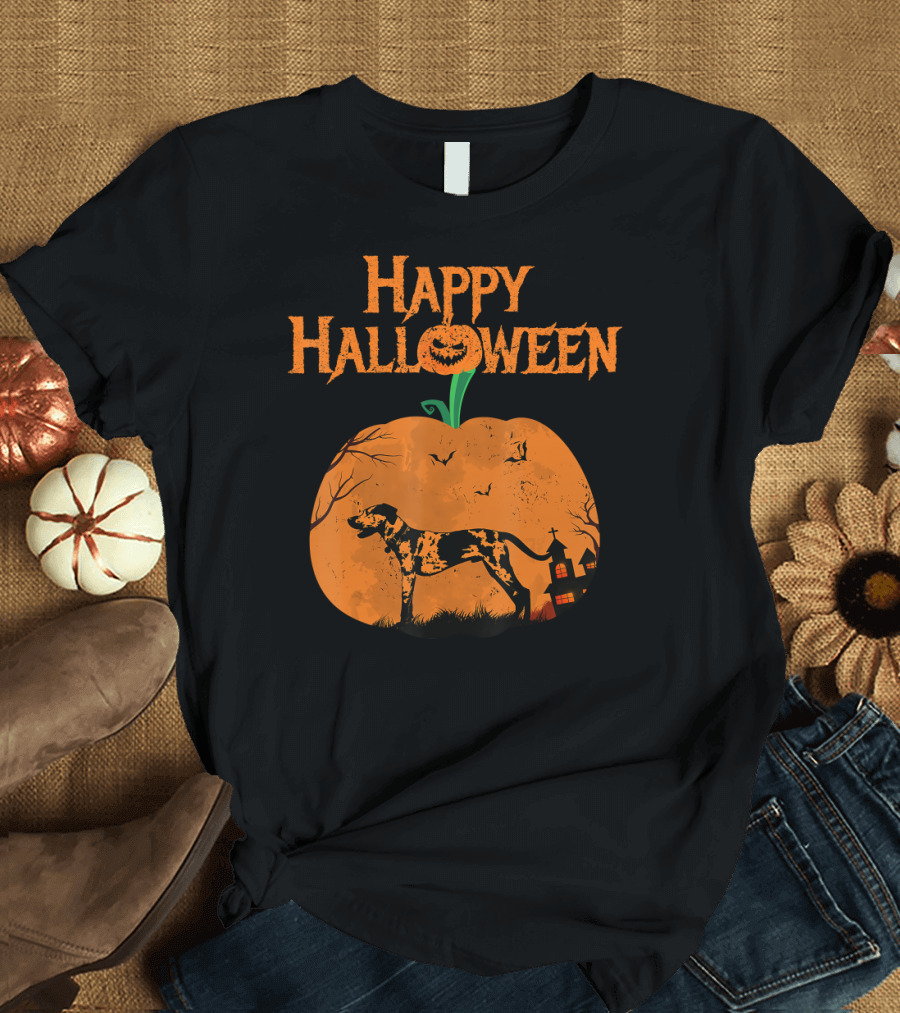 Happy Halloween Dalmatian Dog Silhouette in Pumpkin Scene T-Shirt