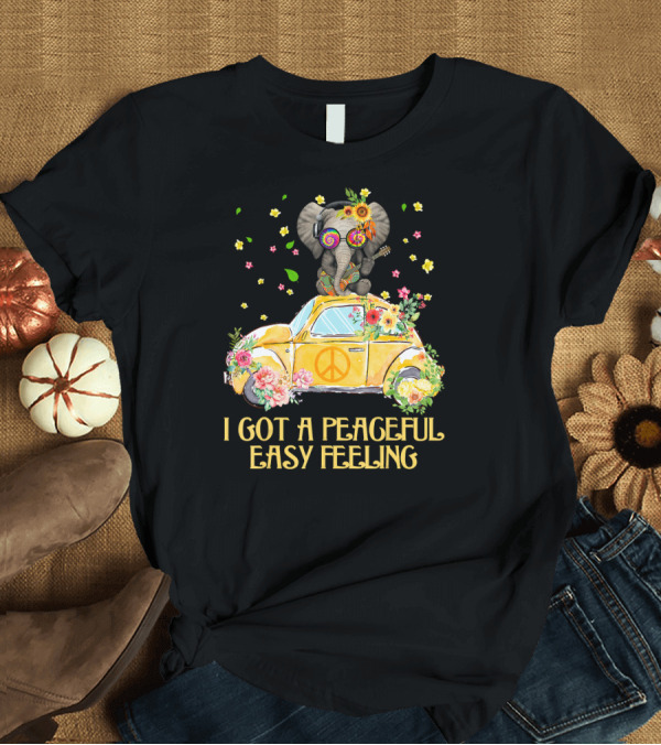 T-Shirt: Peaceful Easy Feeling Elephant with Flower Hippie Car T-Shirt Peaceful Easy Feeling Elephant with Flower Hippie Car T-Shirt