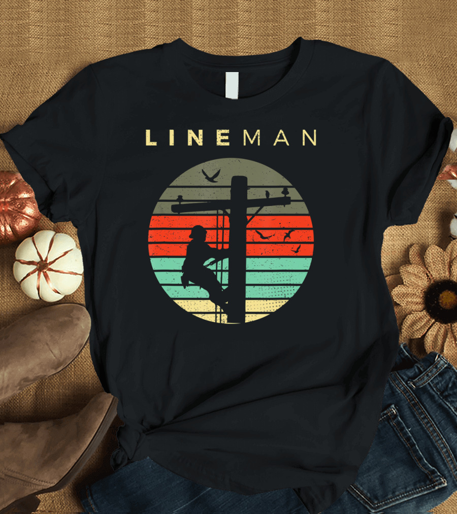 Lineman Retro Electrician Sunset T-Shirt