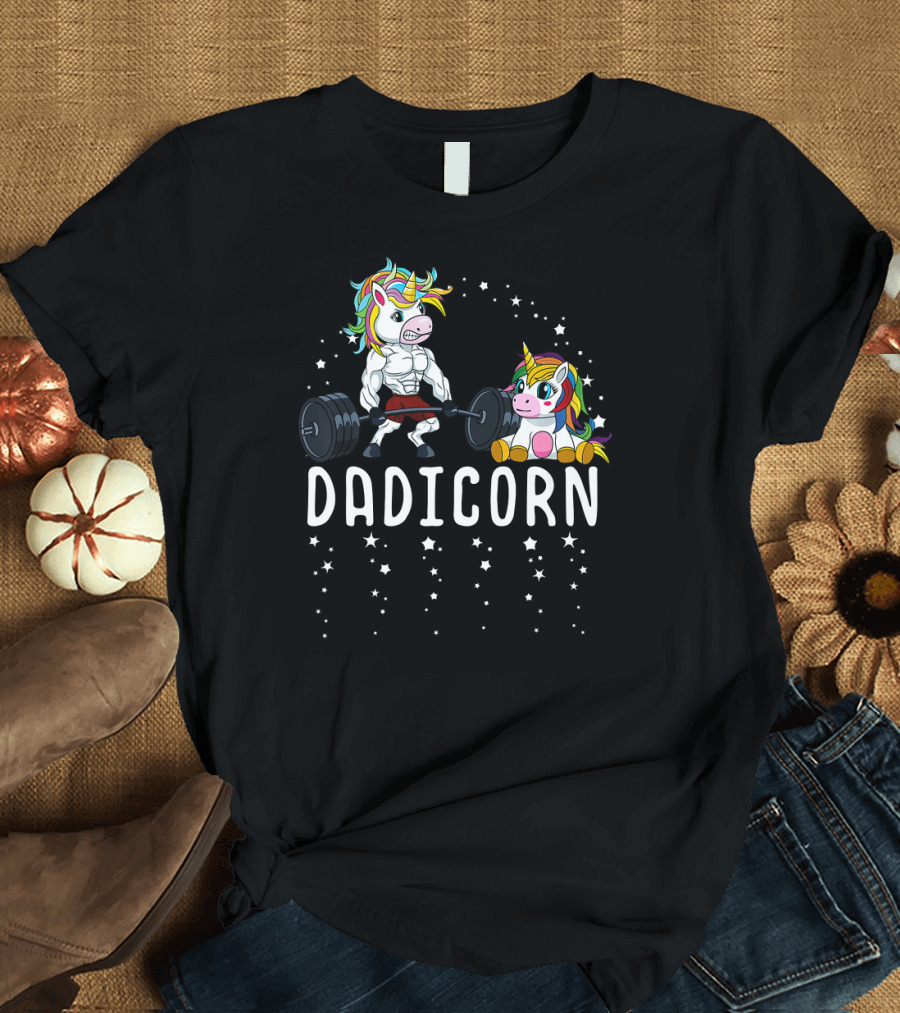 Mens Dadicorn Unicorn Dad Fitness Gym Weightlifting Starry Night T-Shirt
