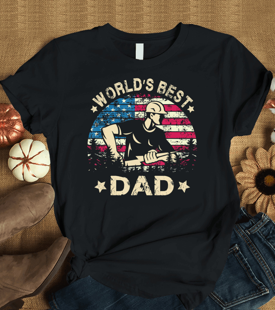 World's Best Dad Electrician American Flag T-Shirt