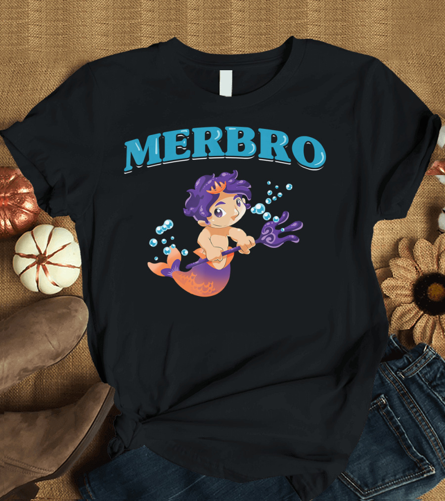 Merbro Brother of a Mermaid Birthday Party with Magical Wand and Bubbles T-Shirt