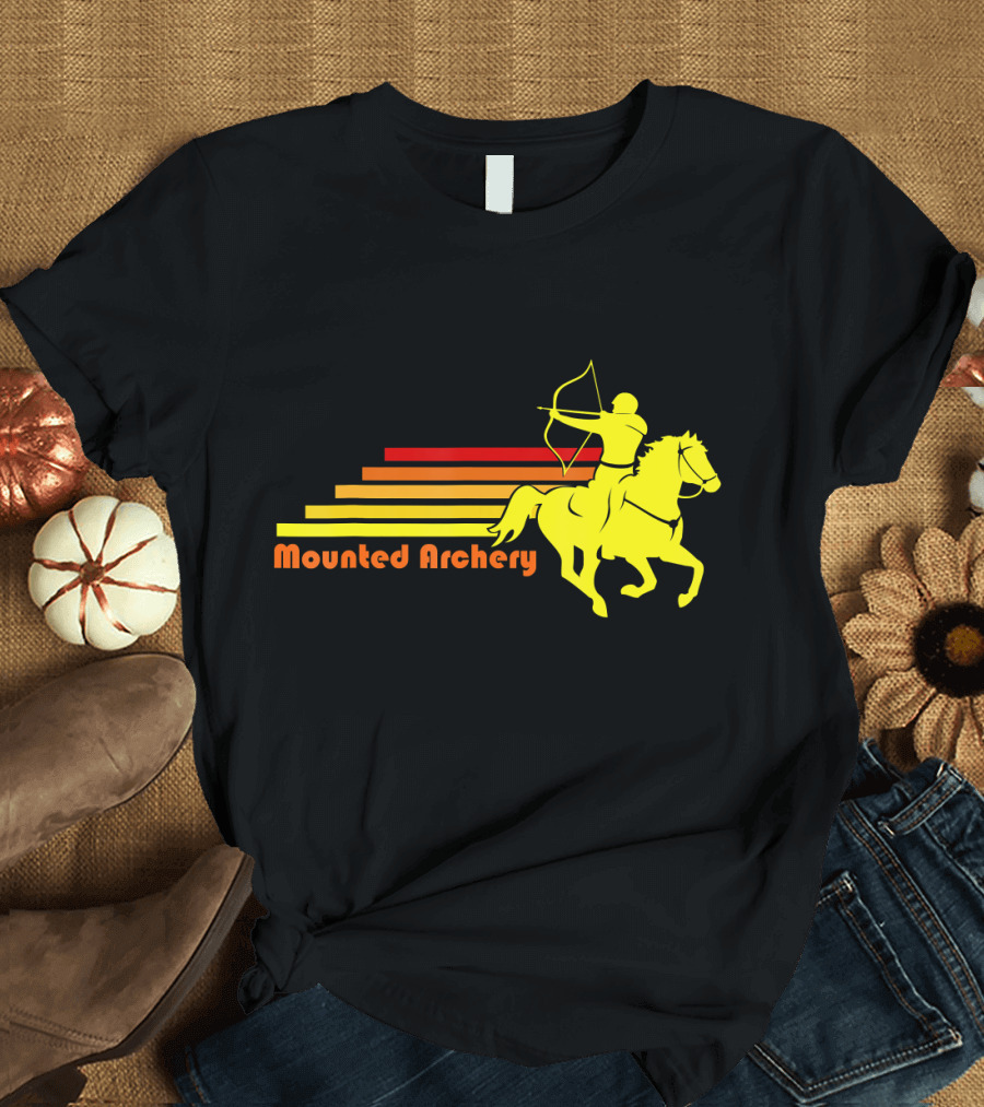 Mounted Archery Retro Equestrian Horseback Archery Vintage Sunset Rider T-Shirt