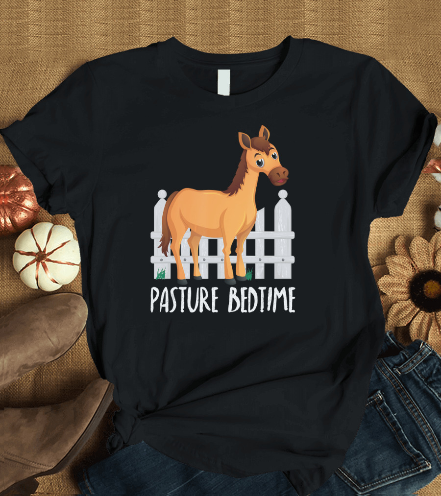 Pasture Bedtime Funny Cute Horse by Fence T-Shirt